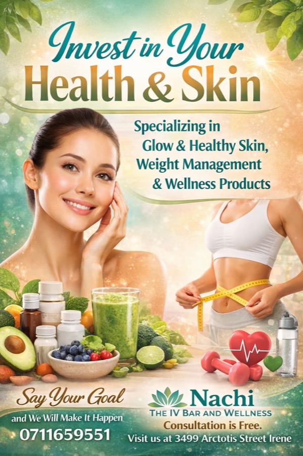 Invest in Your Health and Skin wellness poster for Nachi The IV Bar and Wellness