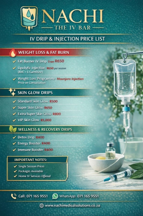 Nachi The IV Bar IV drip and injection price list flyer